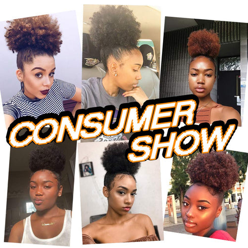 Yinmei Baibian Afro Puff Drawstring Ponytail, Kinky Curly Bun Hair Extensions for Black Women Girls (1B)