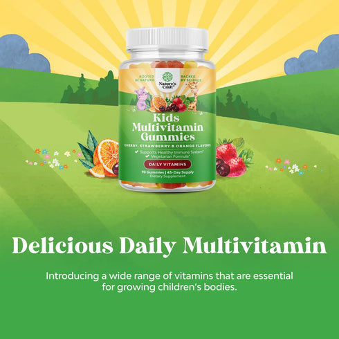 Delicious Daily Kids Multivitamin Gummies - Immunity Support with Vitamins A, C, D3, E, B, Zinc, Gluten Free