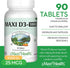 Maxi Health Vitamin D3 1000 IU Dietary Supplement, Easy to Swallow, 90 Tablets, Supports Immune Health