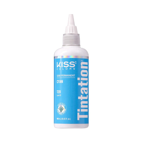Red by Kiss Tintation Semi-Permanent Hair Color, Aloe Vera Water Based, Long-Lasting Dye with Argan Oil, Cyan, 5 Fl Oz