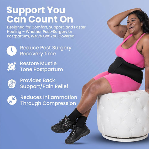 QORE LOGIQ Plus Size Abdominal Binder Post Surgery - C Section Belly Binder, Adjustable 12" Compression Wrap for