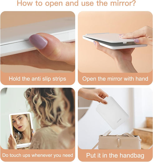 Rechargeable Travel Makeup Mirror with Lights, Portable Lighted Vanity Mirror, 10X Magnification, 70 LEDs, Touch