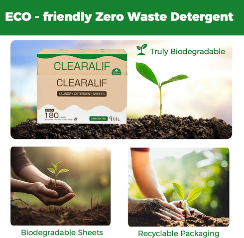 Laundry Detergent Sheets - Up to 180 Loads, Fresh Unscented, Eco-Friendly, Lightweight, No Plastic
