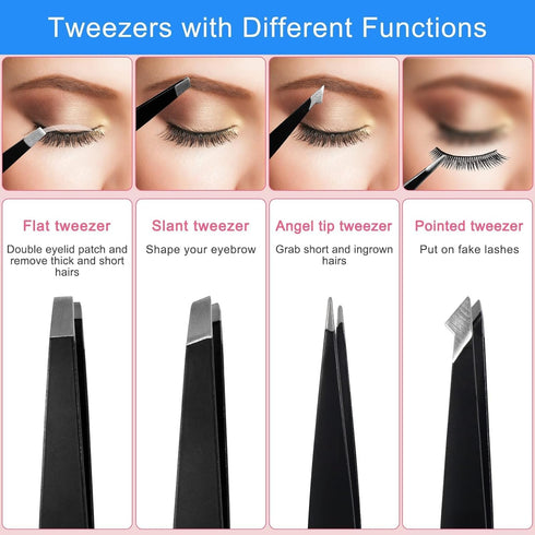 Tweezers and Fingernail Clippers Kit - 8 Pcs Professional Stainless Steel Manicure Tools with Case