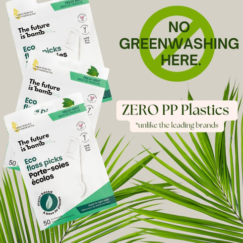Floss Picks (6 Pack, 300 Pieces) Reusable Eco-Friendly Natural Bamboo Tooth Picks Flossers for Oral Care