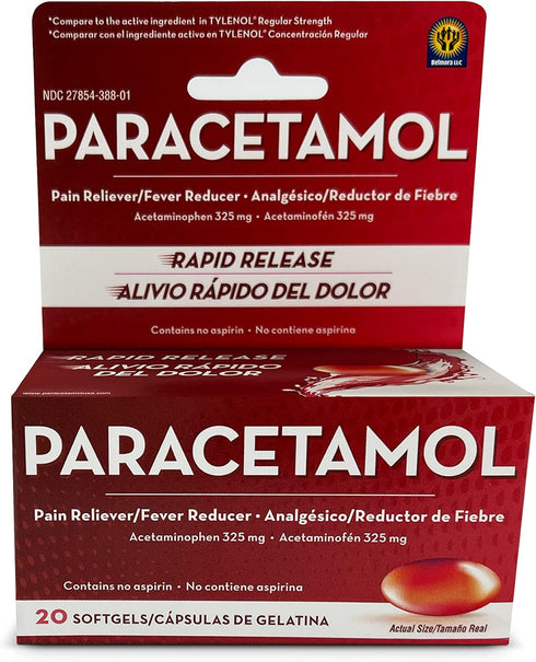 Acetaminophen 325mg 20 Softgels - Rapid Release Pain Relief, Extra Strength, Fever Reducer for Adults