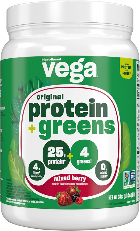 Vega Protein and Greens Protein Powder - Mixed Berry (11 Servings) - 25g Plant Based Protein Plus Veggies