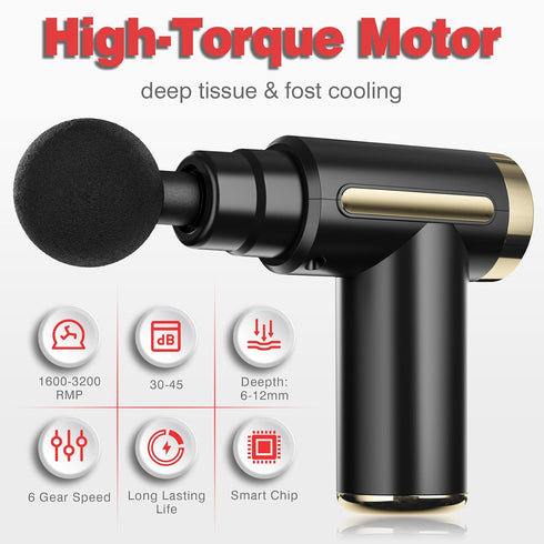 Massage Gun for Deep Tissue Pain Relief, Electric Mini Handheld Body Massager with 4 Heads & 6 Speeds