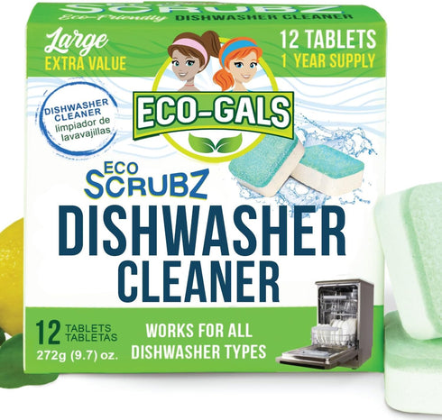 Heavy Duty Dishwasher Cleaner, Septic Safe, Odor and Limescale Removal, 12 Tablets, Unscented