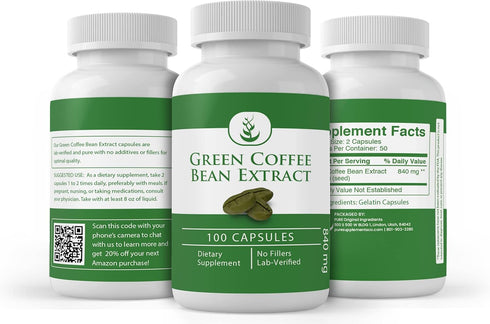 PURE ORIGINAL INGREDIENTS Green Coffee Bean Extract, 100 Capsules, Always Pure, No Additives or Fillers
