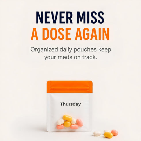 OGAK 7 Set Day Pill Pouches with Labels, Reusable Silicone Pill Pouch Bags, Travel Medicine Organizer with Pill Cutter