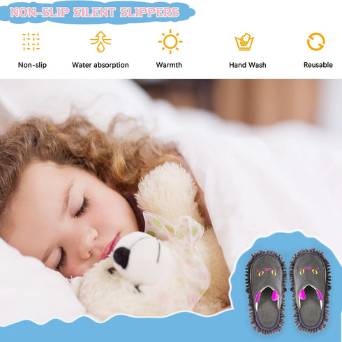 Warm Dark Gray Microfiber Slippers, Anti-slip Moccasin Shoes for Floor Dust Dirt Hair Mop Bedroom Home