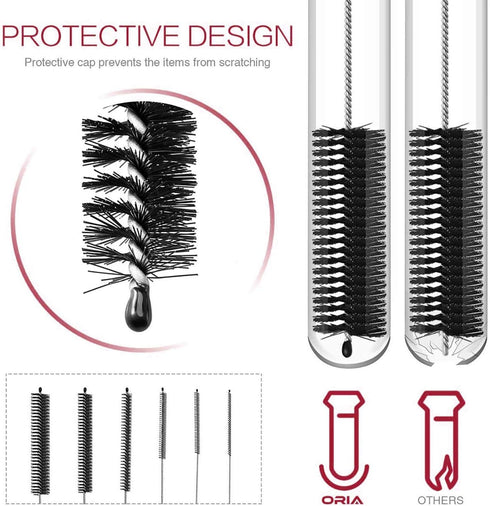 Long Straw Brush, Nylon Pipe Tube Cleaner Set of 10 with 8.2-inch Length and 10 Different Diameters
