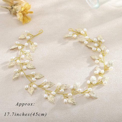 Unicra Wedding Leaf Hair Vine, Bridal Pearl Headpiece, Gold Hair Accessories for Brides and Bridesmaids