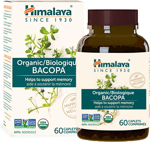 Himalaya Organic Bacopa Monnieri Nootropic Herbal Supplement, 750 mg, 60 Plant-Based Caplets