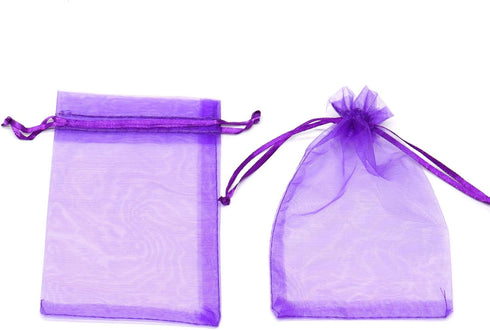 100Pcs 4x6 Inches Drawstring Organza Bags, Sheer Jewelry Candy Pouch for Festival Party Wedding Favor Gift Bags (Purple)