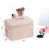 NISHEL Extra Large Double Layer Travel Makeup Bag for Women, Cosmetic Organizer Case with Shoulder Strap, Pink