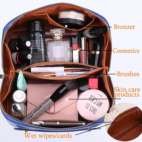 Large Capacity Travel Cosmetic Bag, Waterproof Plaid Checkered Makeup Bag with Handle and Divider for Women