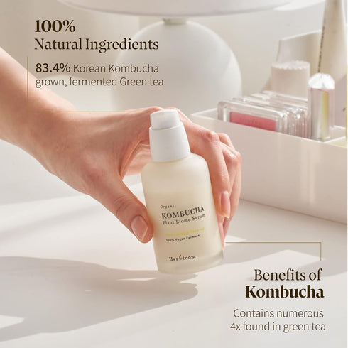 Herbloom Organic Kombucha Biome Serum - Deep Moisturizing and Hydrating Serum, Ceramide and Triple Hyaluronic Acid, Non Sticky, Korean Essence, Vegan - 1.69 fl.oz.
