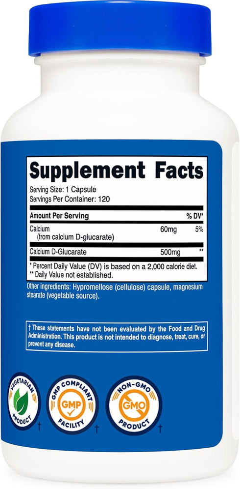Nutricost Calcium D-Glucarate 500mg - 120 Capsules, Gluten Free, Non-GMO, Vegetarian Friendly