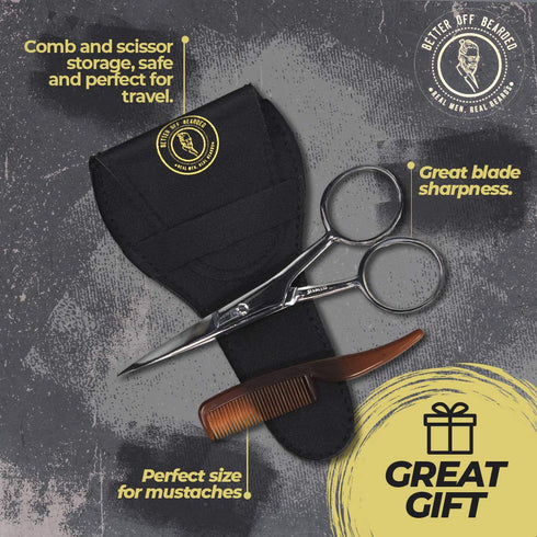 Mustache Grooming Kit, Scissors and Combs for Men, Perfect for Travel