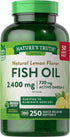 Nature's Truth Burpless Fish Oil 2400mg - 250 Softgels with 720 mg Omega 3, Natural Lemon Flavor, Non-GMO