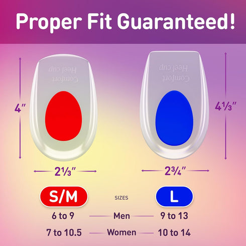 Heel Cups for Heel Pain Relief - Gel Inserts for Plantar Fasciitis, Cushion for Shock Absorption, Silicone Heel Cups