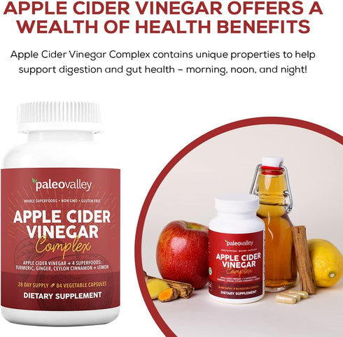 Paleovalley Apple Cider Vinegar Complex - Superfoods Turmeric, Ginger, Ceylon Cinnamon, 84 Vegetable Capsules
