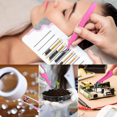 SIVOTE Lash Tweezers for Eyelash Extensions - Professional Stainless Steel Straight & Curved Tips Set