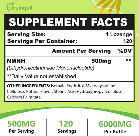 Sublingual NMNH 500mg NAD Supplement (120 Servings) to Boost NAD Levels for Anti-Aging, Energy, Immunity, Focus