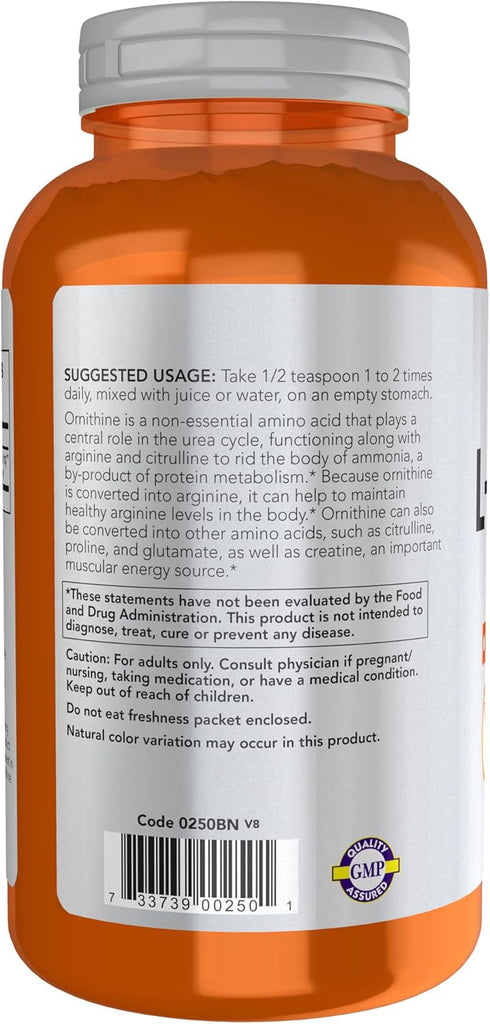 NOW Foods L- Ornithine Powder, 8-Ounce for Protein Metabolism and Urea Detox