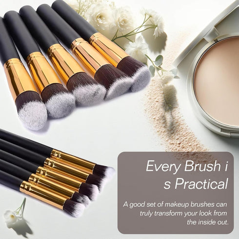 10pcs Premium Synthetic Mini Makeup Brush Set: Eyeshadow, Powder, Eyebrow, Eyeliner, Blush, Foundation & Concealer -