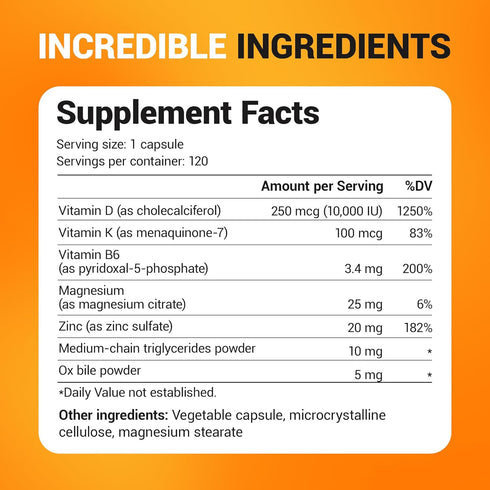 Dr. Berg Vitamin D3 K2 w/MCT Powder - 10,000 IU Vitamin D3, 100 mcg MK7 Vitamin K2 for Ultimate Absorption, 120 Capsules
