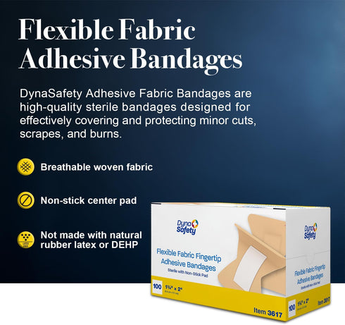 Dynarex Fabric Adhesive Bandages - Sterile & Flexible, 1-3/4x2", 1 Box of 100