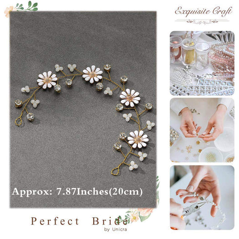 Unicra Daisy Flower Wedding Hair Vine, Gold Bridal Hair Piece, Crystal Accessories for Women