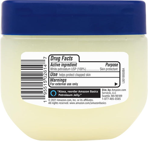 Amazon Basics Petroleum Jelly White Petrolatum Skin Protectant, Unscented, 7.5 Ounce, Pack of 1