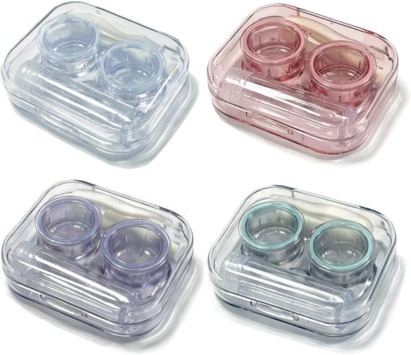 4 Pack Clear Contact Lens Case Travel Kit, Cute Holder with Tweezers Remover Tool, Soak Storage for Travel & Home