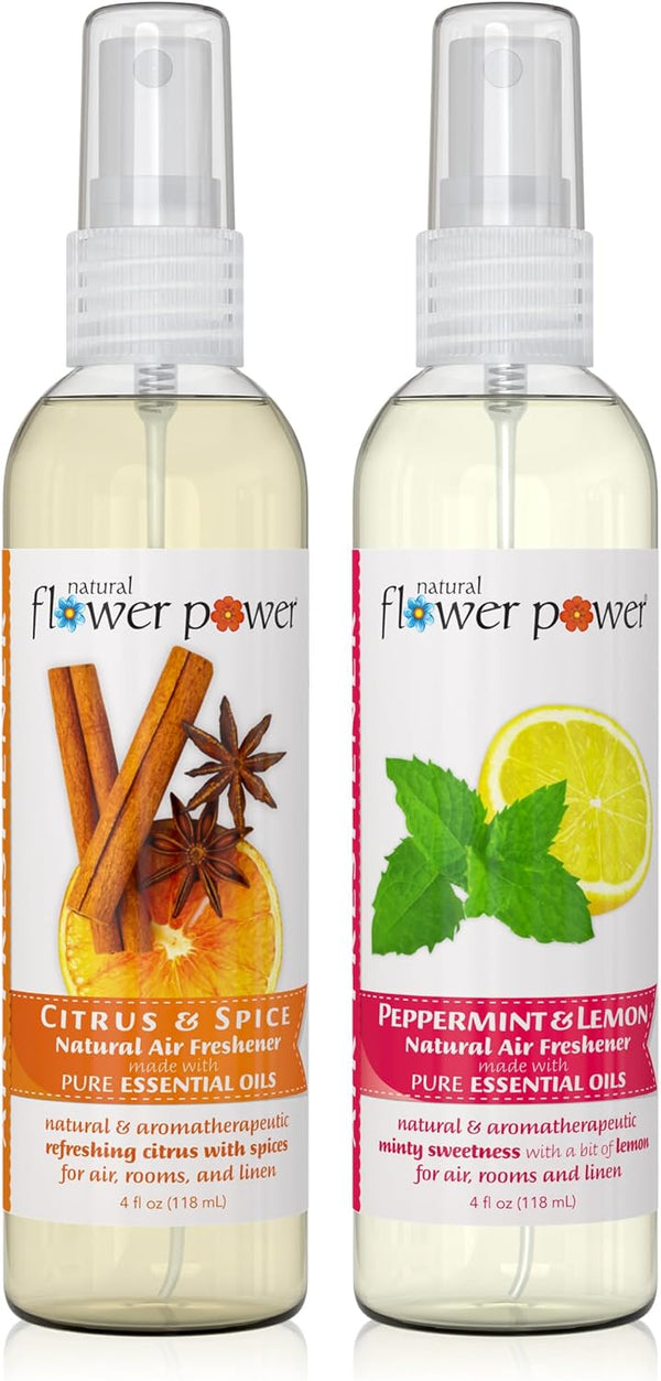 Air Freshener Spray Variety Pack – Citrus & Spice + Peppermint & Lemon, 4 Fl Oz, Pack of 2, Scented with Pure Essential