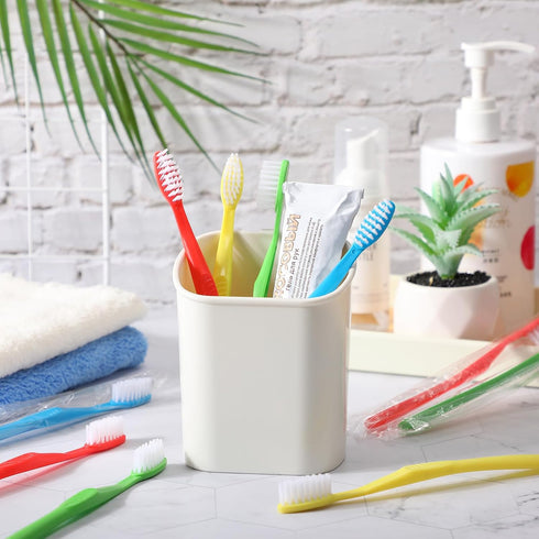 Tioncy 500 Pieces Bulk Disposable Toothbrushes - Individually Wrapped Soft Bristle Travel Manual Toothbrushes