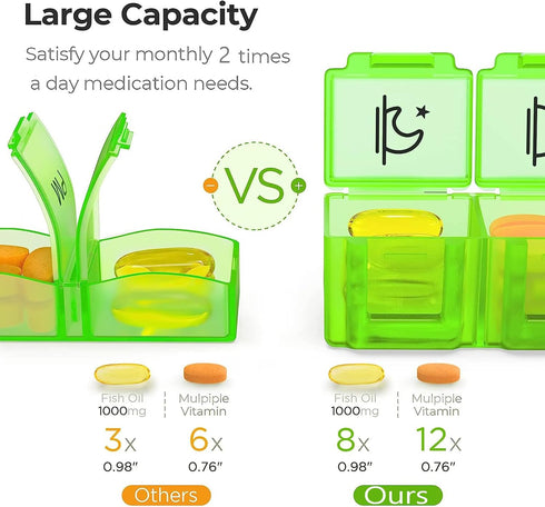 MAOTAO 2 Monthly Pill Case Times A Day, Daily Pill Box Organizer Large Capacity Pill Holder Morning and Night, Portable