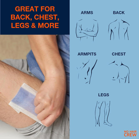 NO HAIR CREW Body Wax Strips, High Performance Wax Strips for Men, 20 Strips & 4 Cleansing Wipes