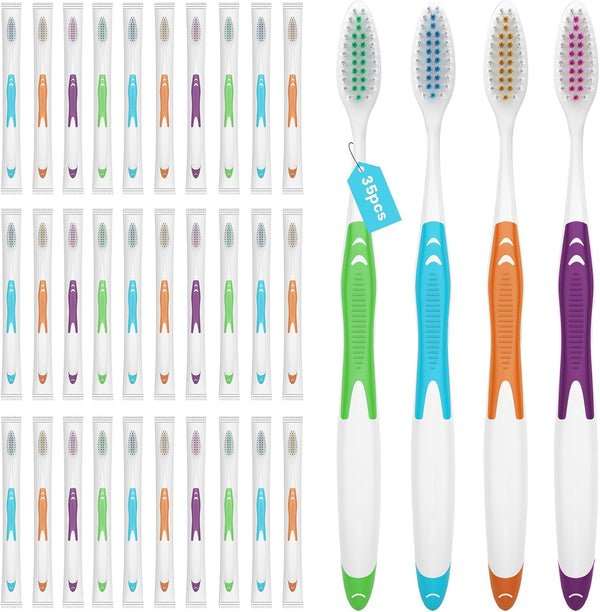 Bulk Toothbrushes 35 Pack - Individually Wrapped Toothbrushes for Adults & Kids, Disposable Medium Soft for Travel