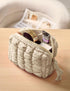 Quilted Makeup Bag, Travel Toiletry Bag for Women, Cute Puffer Makeup Organizer (M, Beige)