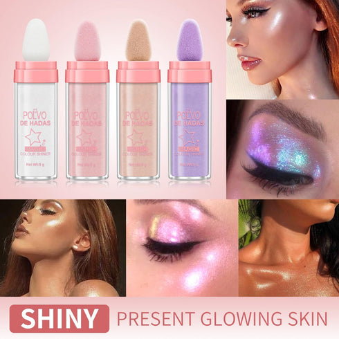 URQT 3 Color Polvo De Hadas Fairy Dust Highlight Powder, Full Body Contouring and Clavicle Pearlescent Powder