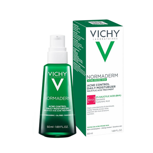VICHY Normaderm Acne Control Daily Moisturizer, Oil Free Acne Moisturizer for Face, Max Strength 2% Salicylic Acid +
