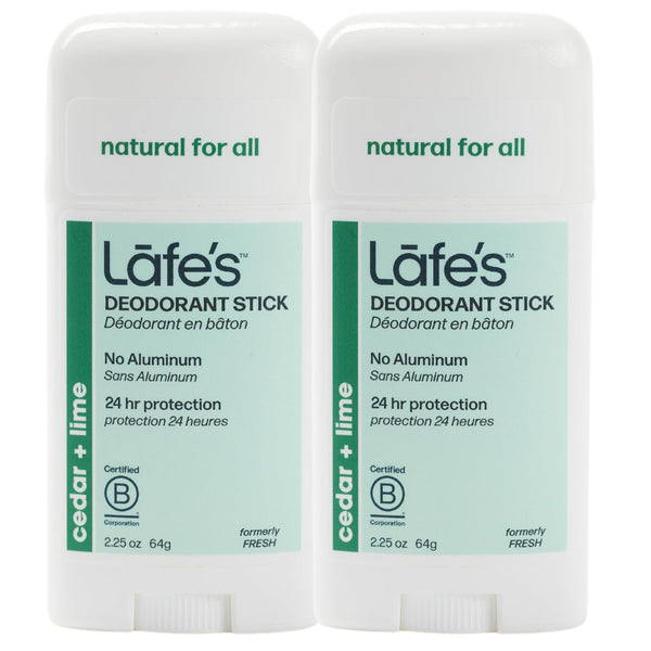 Lafe's Natural Deodorant, 2.25oz Aluminum Free Stick for Women & Men, Paraben Free, 24-Hour Protection, Cedar & Lime
