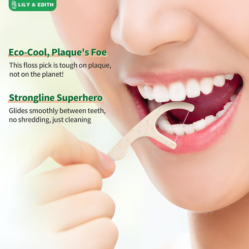 LILY & EDITH Biodegradable Dental Floss Picks - 300 Counts, Fluoride-Free, Plant Based, Zero Waste Package