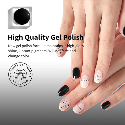 VENALISA Gel Nail Polish, 12ml Black Color Soak Off UV LED Nail Gel for Nail Art Starter Manicure Salon DIY