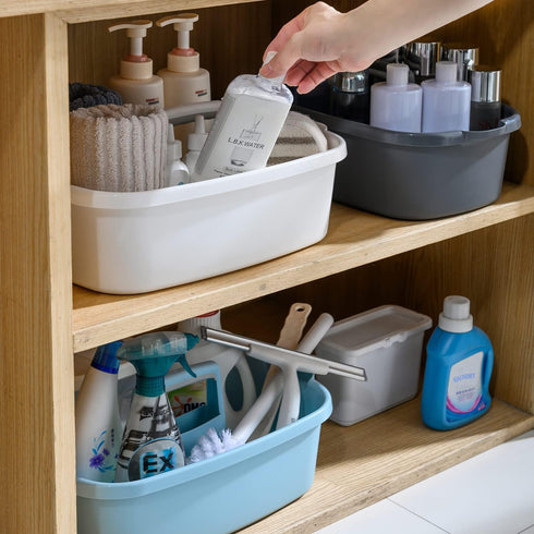 Large Cleaning Caddy with Handle, Sturdy Bucket Organizer for Cleaning Supplies, Clear Grey