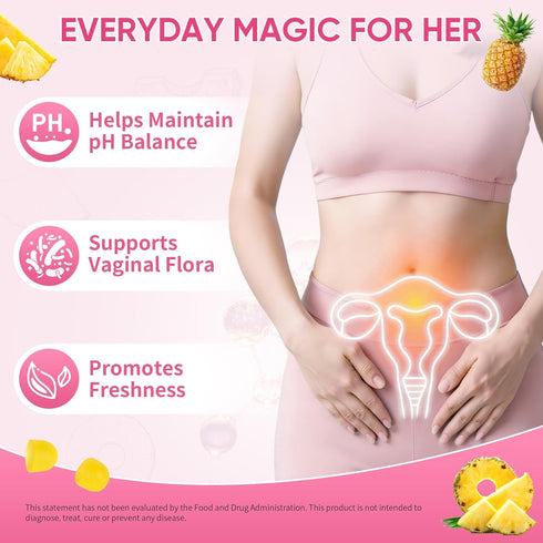 Gummies 60 Gummies Immune Feminine Probiotics with Slippery Elm - Pineapple for Women ph Balance, Vaginal Probiotics